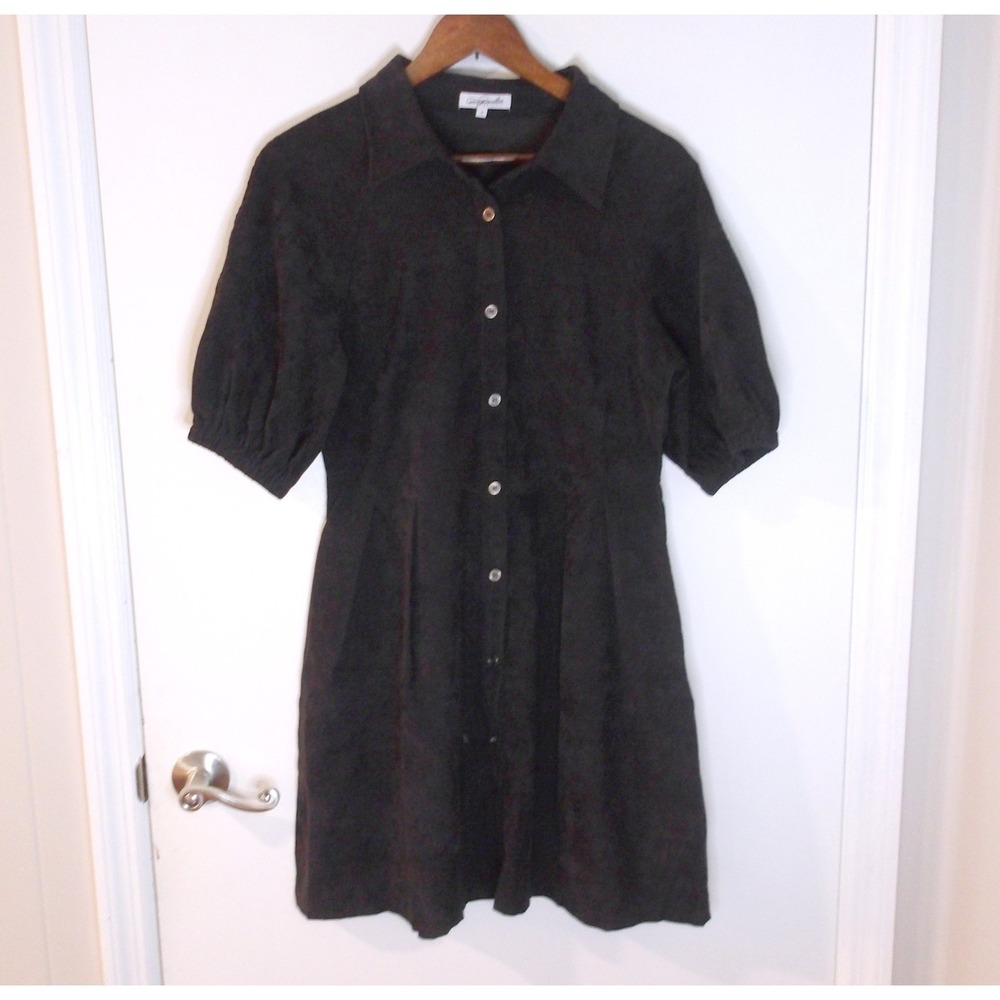 Magnolia Black Corduroy Dress Puff Sleeve Mini‎ Dress Casual Dress Sz S / #5228